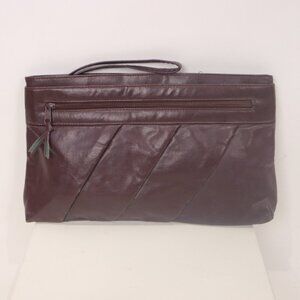 Vtg 80's 90's Chocolate Brown Long Large Clutch Purse Handbag Wristlet Organizer
